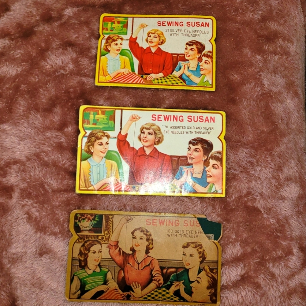 3 Vintage Sewing Susan Needle Cards
